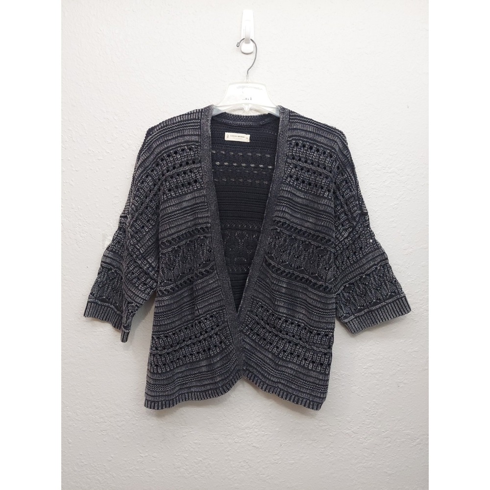 Lucky Brand Cardigan‎ Sweater Womens Medium Gray Open Front Chunky Knit Cable